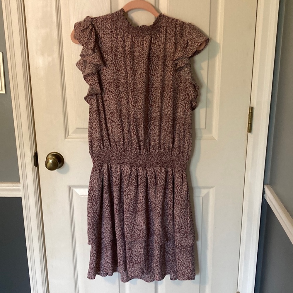 Plush Boutique Halter Neck Flutter Sleeve Pink and Black Leopard Print Dress